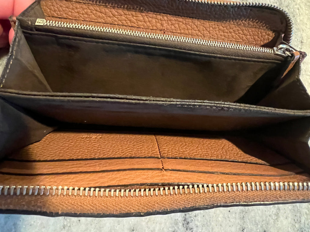 Fendi Selleria Leather Zip Around Wallet