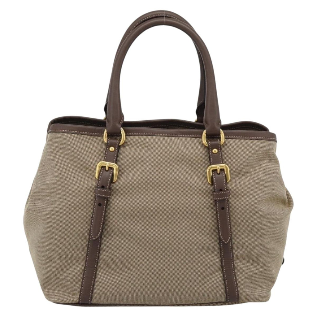 Prada Canapa Jacquard Logo Tote — Khaki Canvas, Brown Leather Trim
