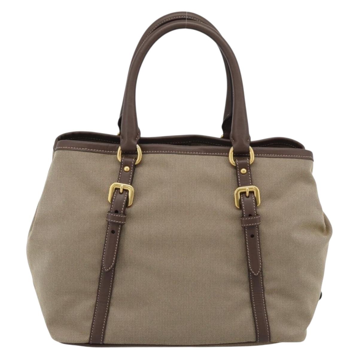Prada Canapa Jacquard Logo Tote — Khaki Canvas, Brown Leather Trim