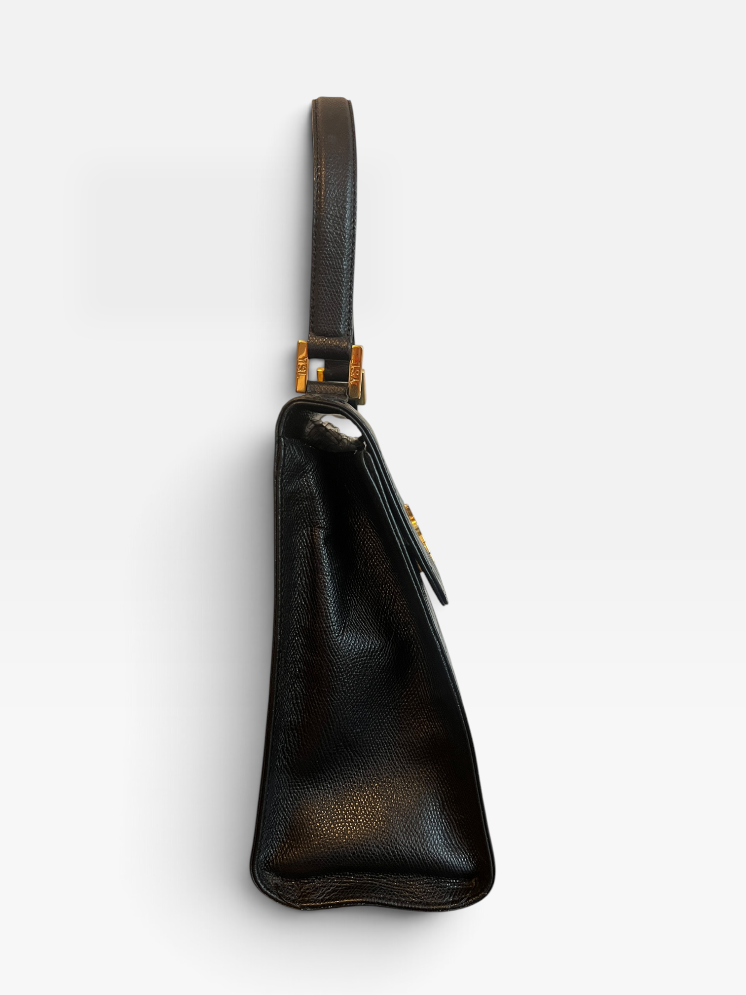 Vintage Yves Saint Laurent Embossed Leather Top Handle Bag – Black