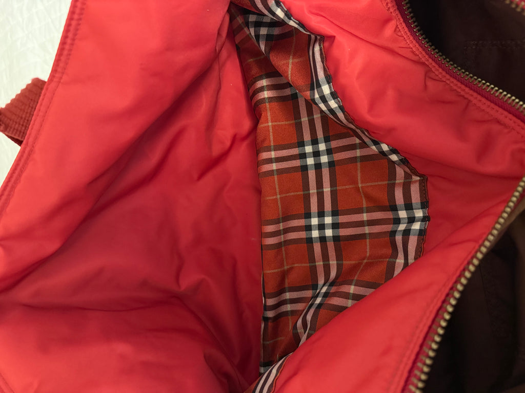 Burberry Blue Label red nylon 2-way Duffle Bag