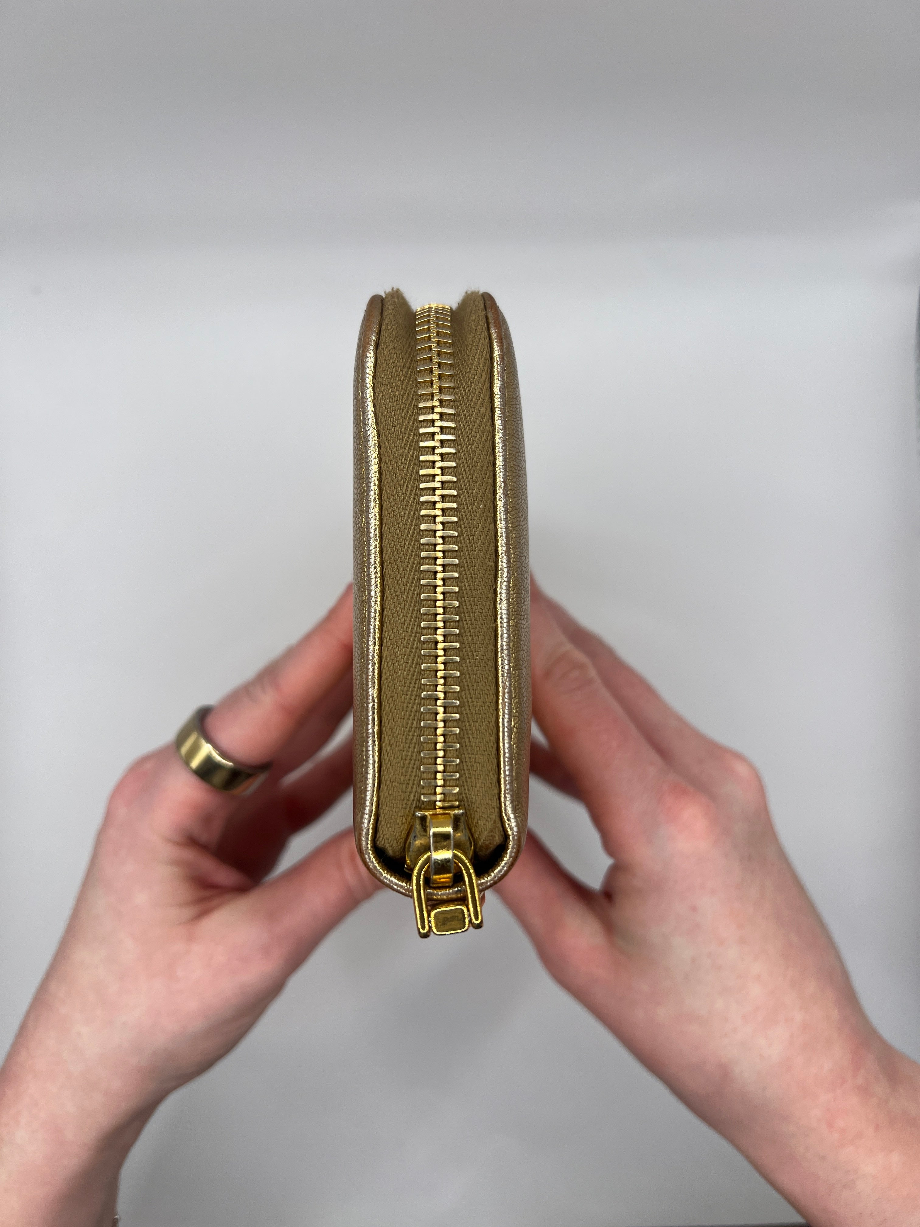 Miu Miu Gold Metallic Zip-Around Wallet