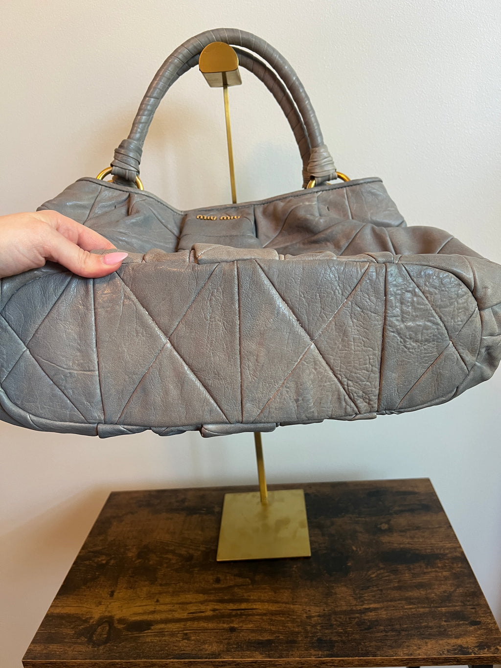 Miu Miu Grey Matelassé Leather Shoulder Bag