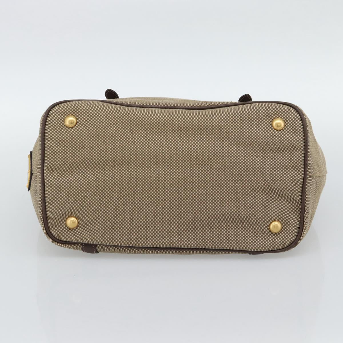 Prada Canapa Jacquard Logo Tote — Khaki Canvas, Brown Leather Trim