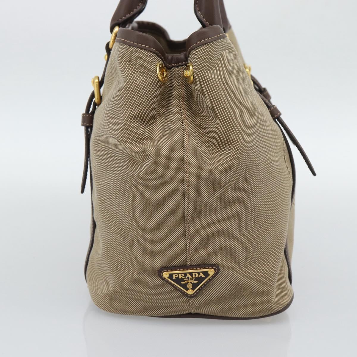 Prada Canapa Jacquard Logo Tote — Khaki Canvas, Brown Leather Trim