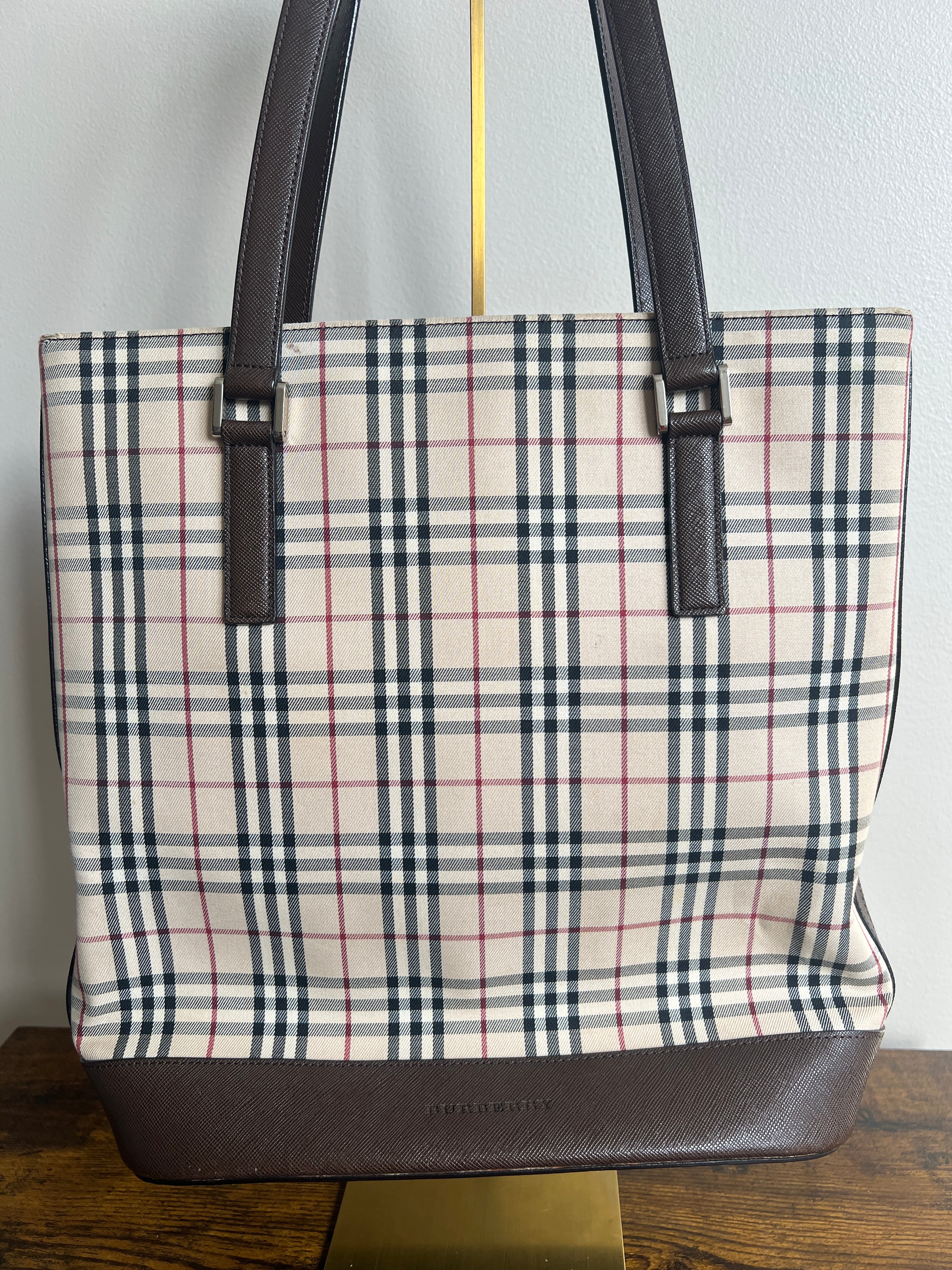 Burberry Vintage Nova Check Canvas Tote Bag - Brown leather