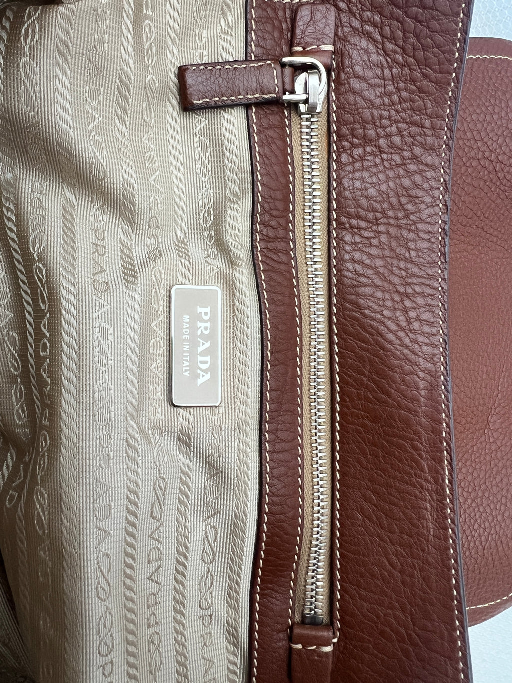 Prada Tessuto Shoulder Bag Brown/Beige