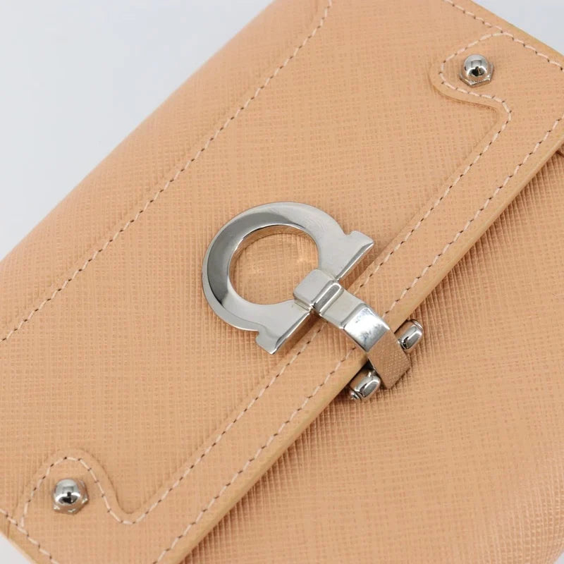 Salvatore Ferragamo Gancini Bifold Wallet Leather Pink Auth 145554
