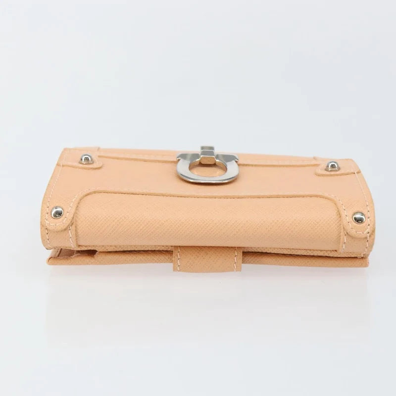 Salvatore Ferragamo Gancini Bifold Wallet Leather Pink Auth 145554