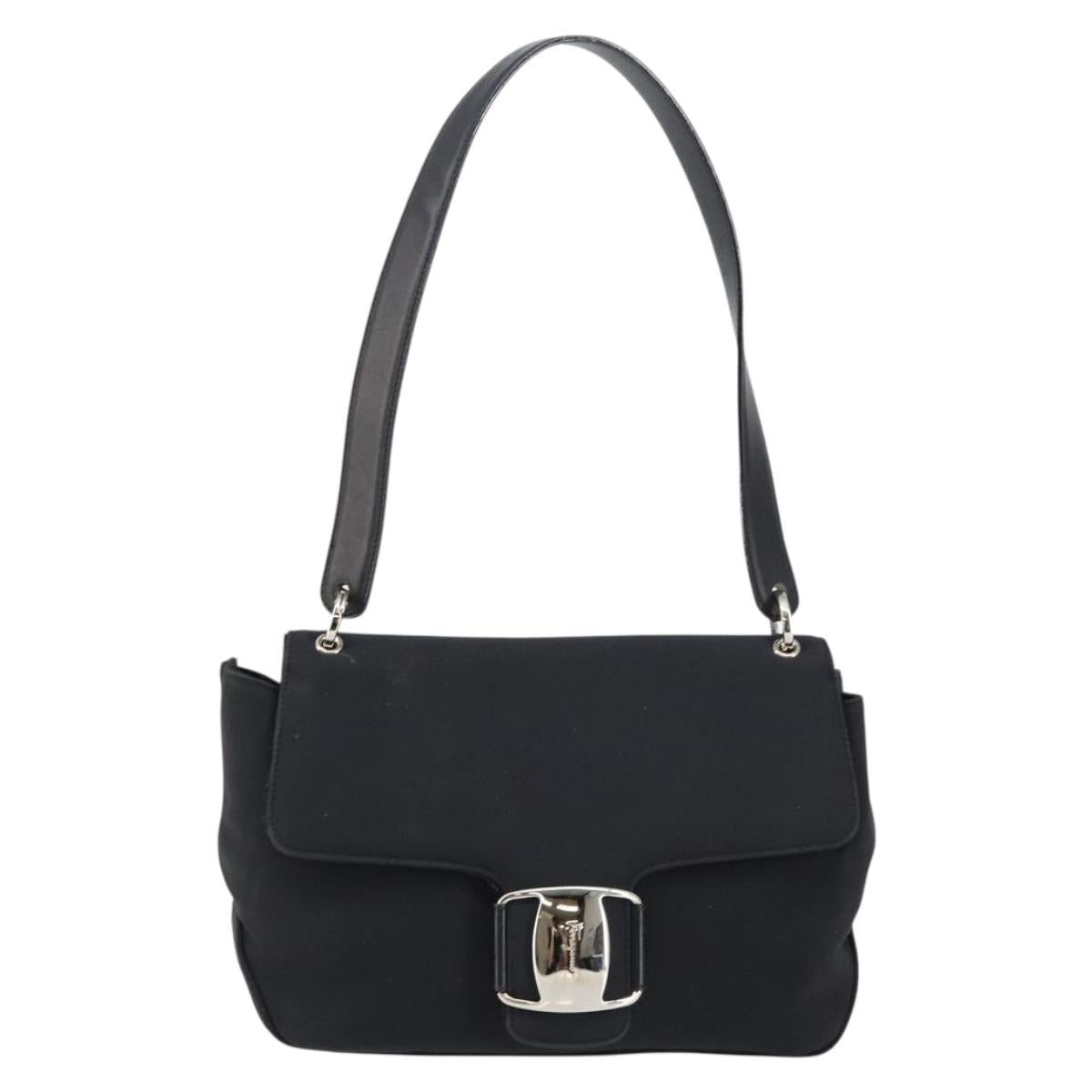 Salvatore Ferragamo Nylon Flap Shoulder Bag Black