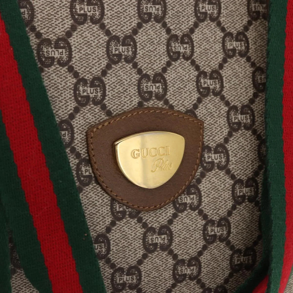 Gucci GG Plus Canvas Tote — Web Handles, Gold Hardware