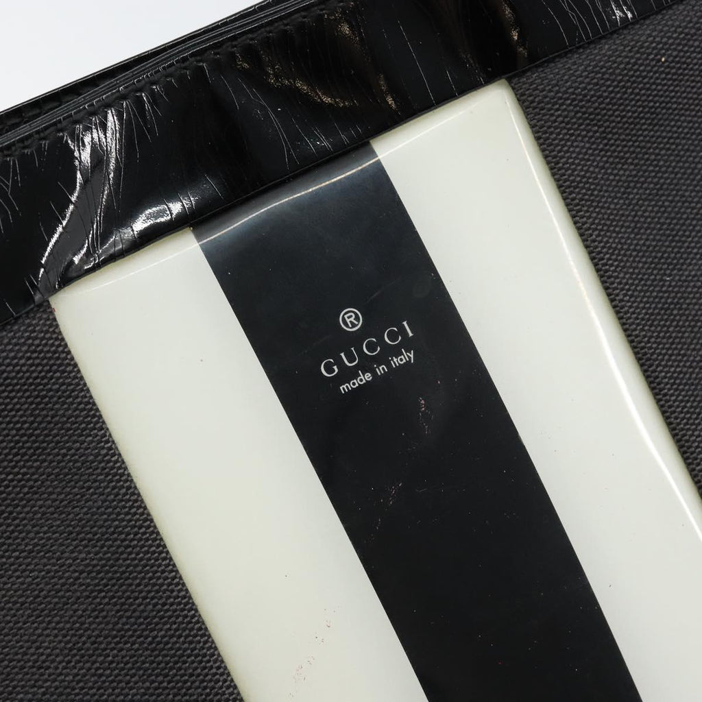 Gucci Canvas Patent Leather Stripe Shoulder Bag Brown Black White