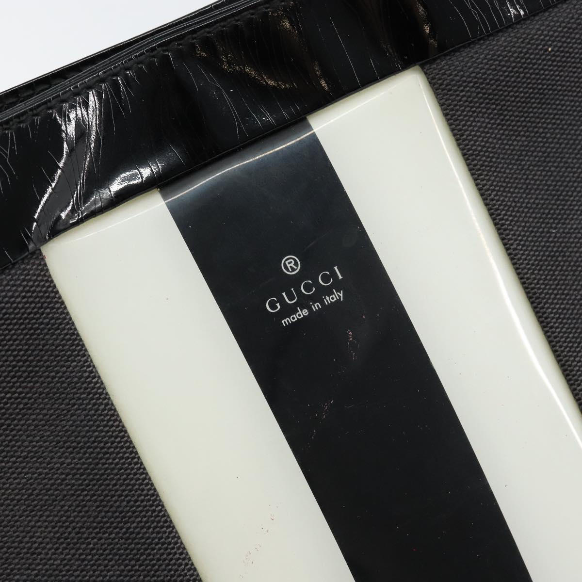 Gucci Canvas Patent Leather Stripe Shoulder Bag Brown Black White