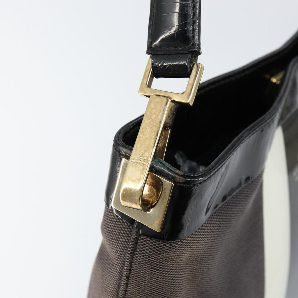Gucci Canvas Patent Leather Stripe Shoulder Bag Brown Black White
