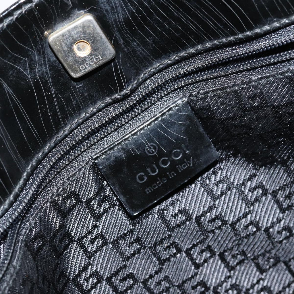Gucci Canvas Patent Leather Stripe Shoulder Bag Brown Black White