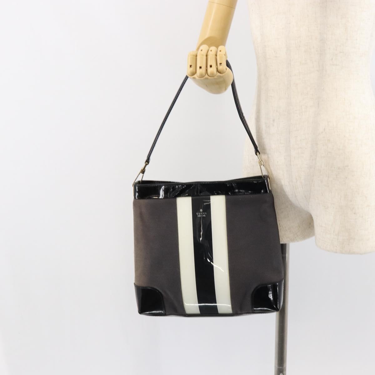 Gucci Canvas Patent Leather Stripe Shoulder Bag Brown Black White
