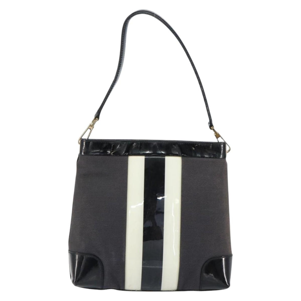 Gucci Canvas Patent Leather Stripe Shoulder Bag Brown Black White