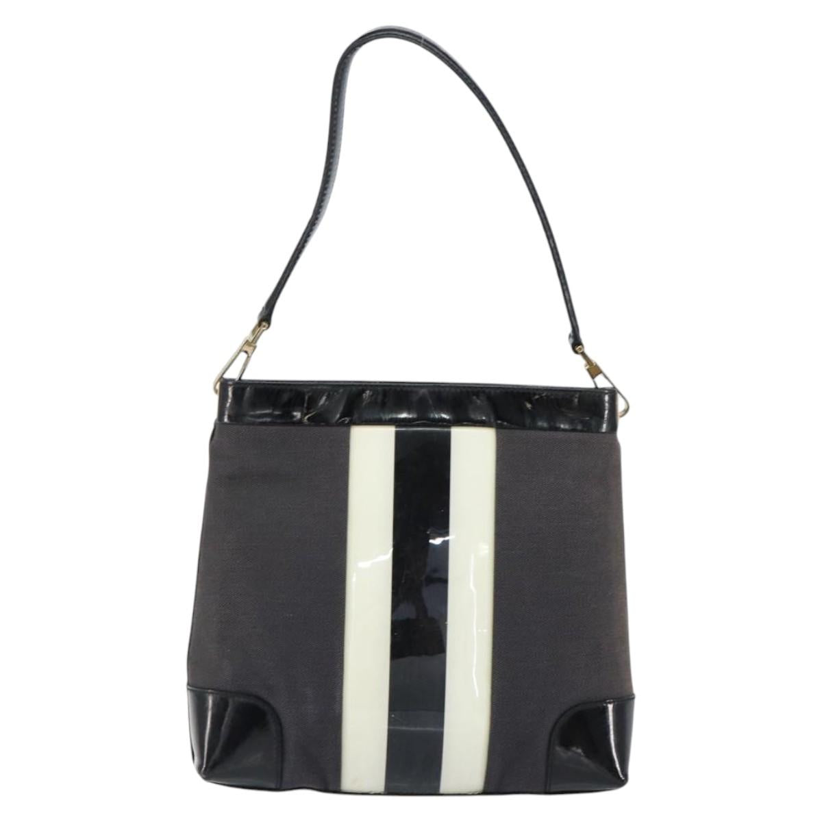 Gucci Canvas Patent Leather Stripe Shoulder Bag Brown Black White