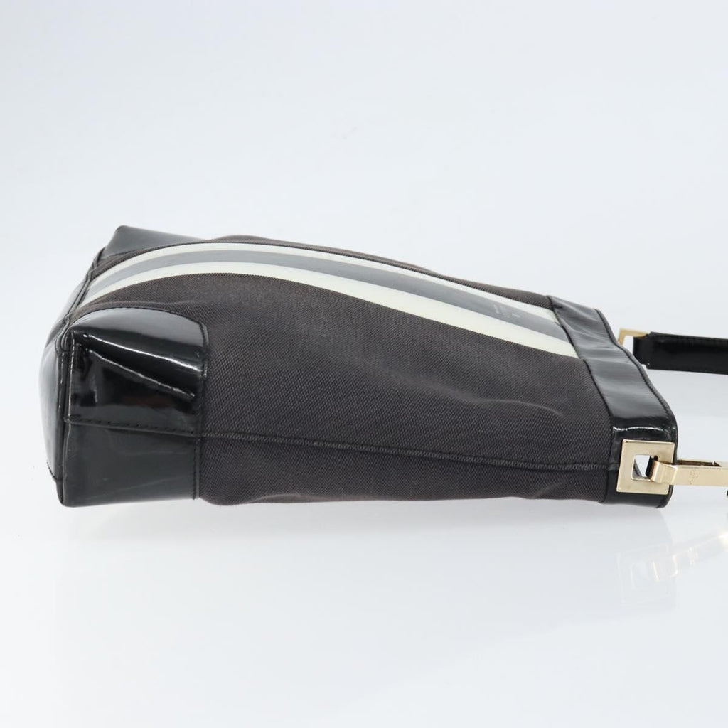 Gucci Canvas Patent Leather Stripe Shoulder Bag Brown Black White