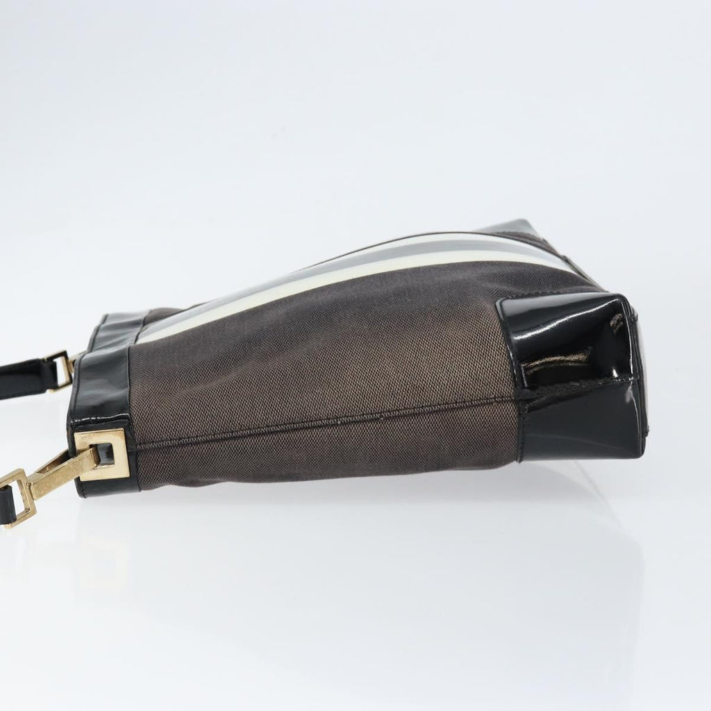 Gucci Canvas Patent Leather Stripe Shoulder Bag Brown Black White