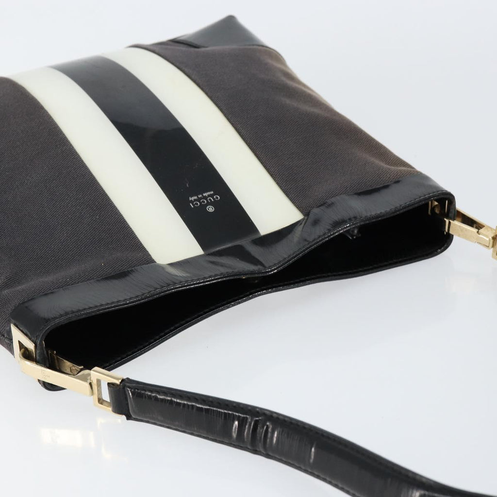 Gucci Canvas Patent Leather Stripe Shoulder Bag Brown Black White