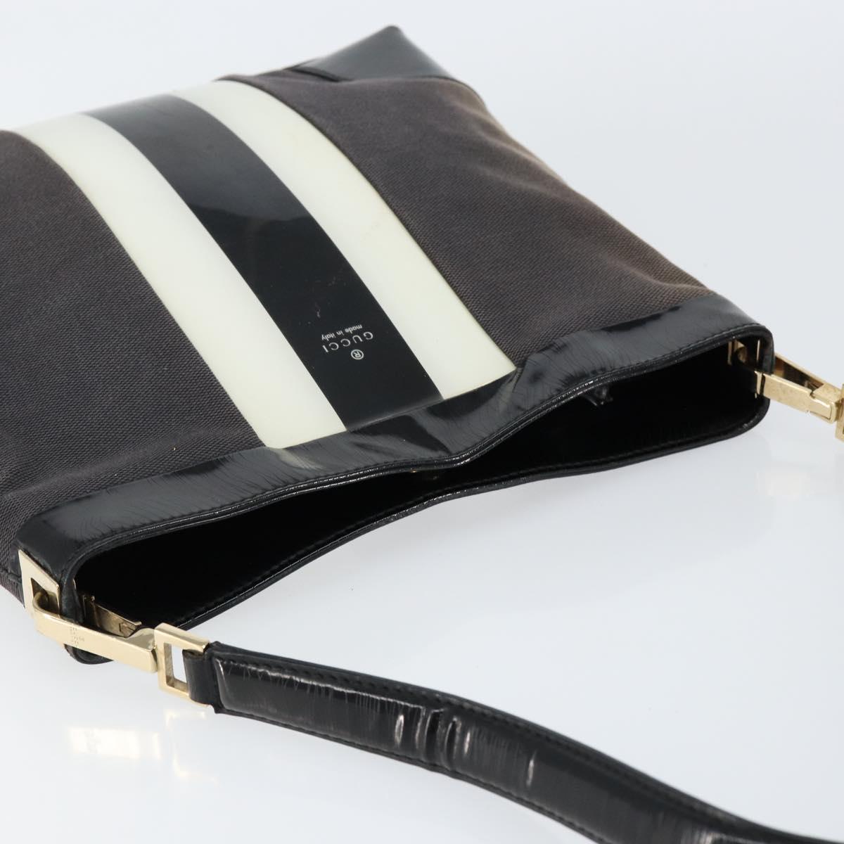 Gucci Canvas Patent Leather Stripe Shoulder Bag Brown Black White