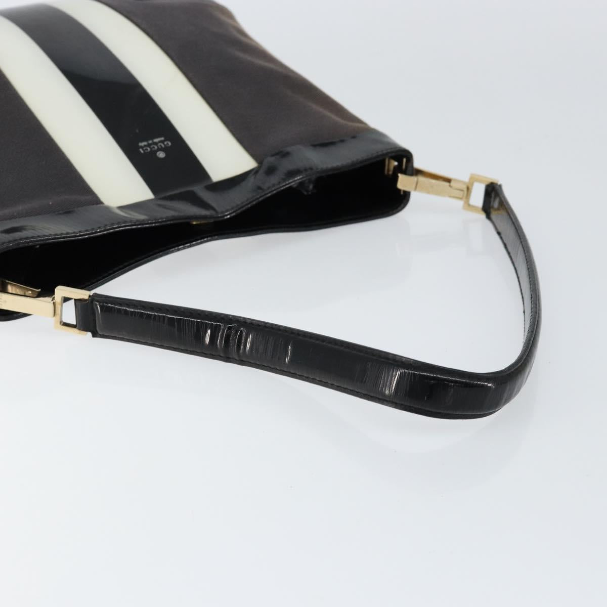 Gucci Canvas Patent Leather Stripe Shoulder Bag Brown Black White