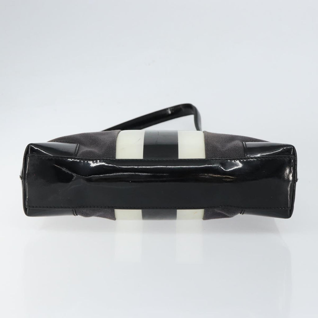 Gucci Canvas Patent Leather Stripe Shoulder Bag Brown Black White