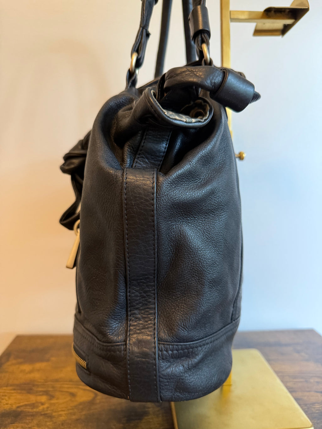 See by Chloé black pebbled leather Bucket/Satchel bag