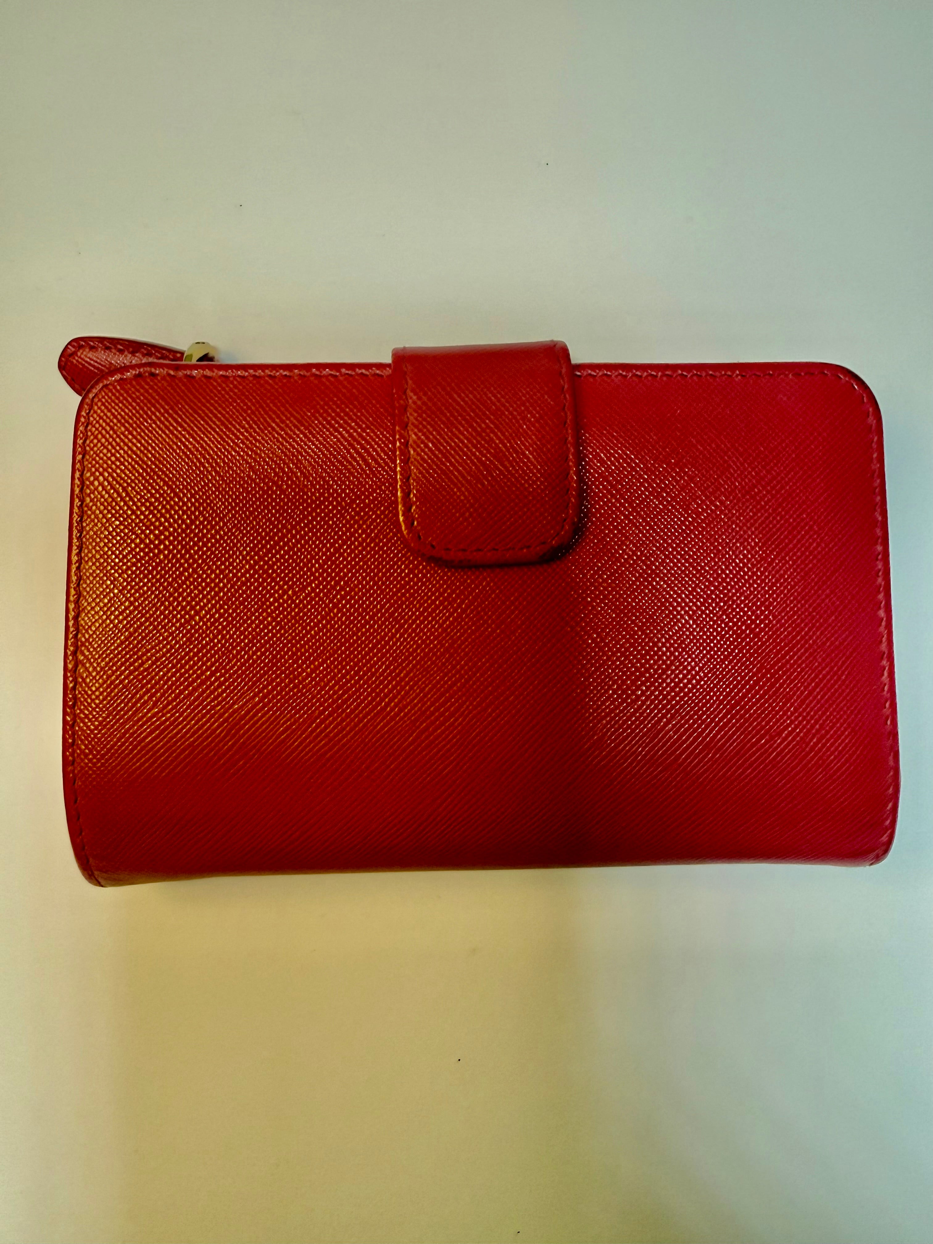 Prada Saffiano Metal Wallet in Peonia (Pink-Red)