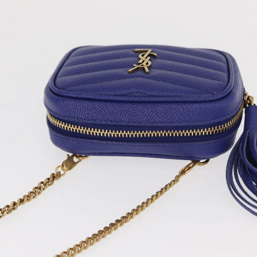 Saint Laurent Monogram Baby Lou Grain de Poudre Crossbody Bag – Cobalt Chevron