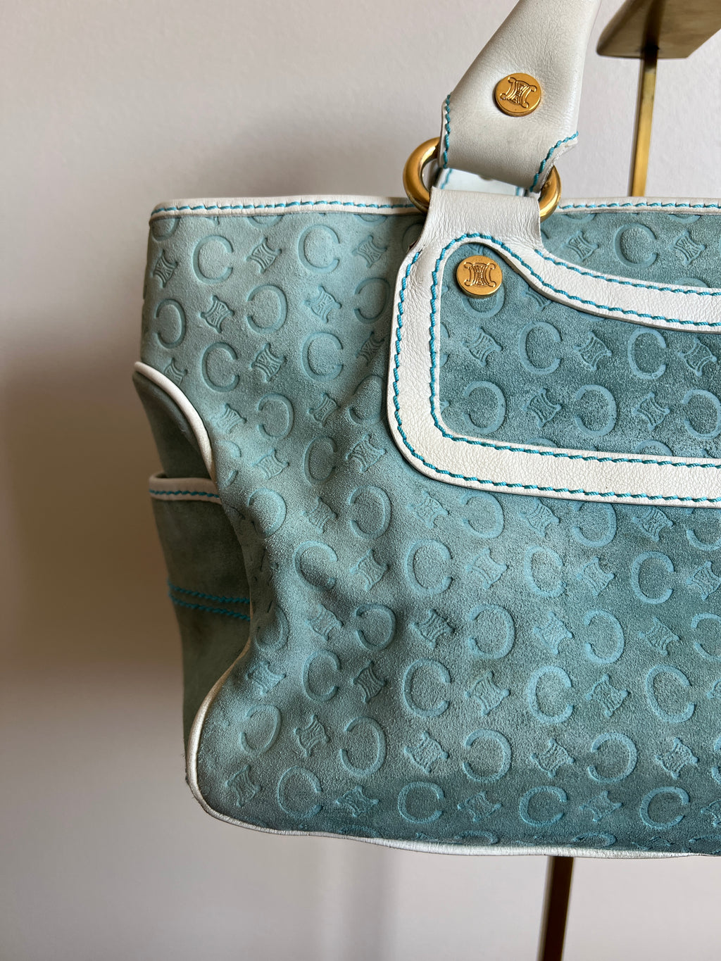 Celine Blue Suede Monogram Handbag