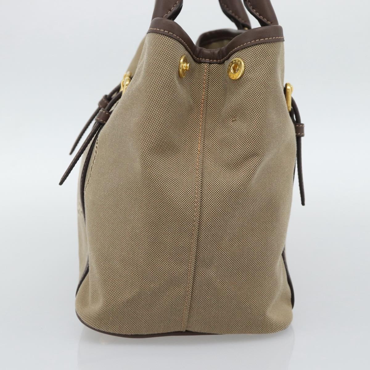 Prada Canapa Jacquard Logo Tote — Khaki Canvas, Brown Leather Trim
