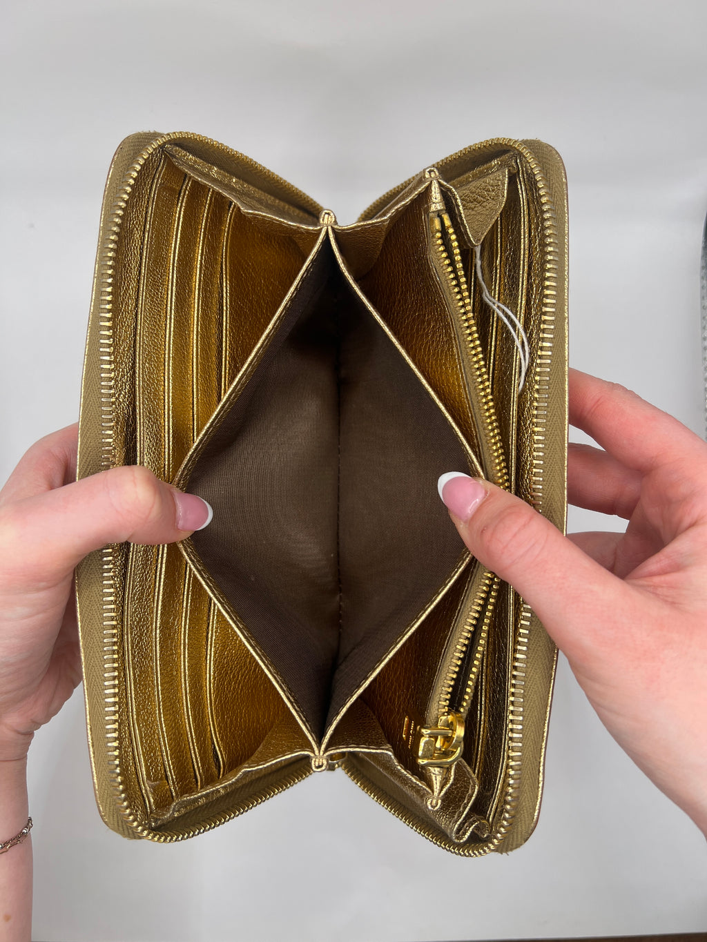 Miu Miu Gold Metallic Zip-Around Wallet
