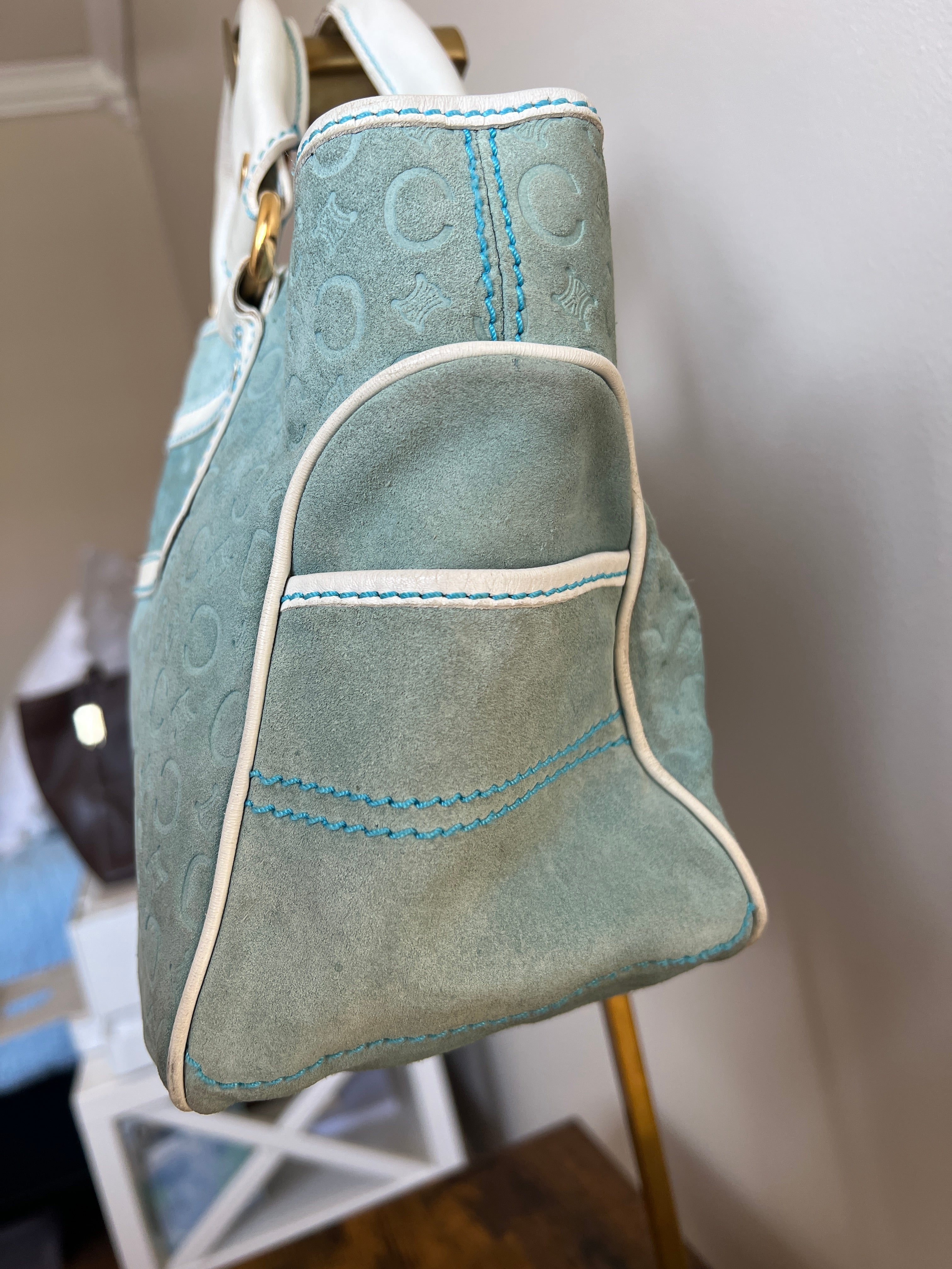 Celine Blue Suede Monogram Handbag