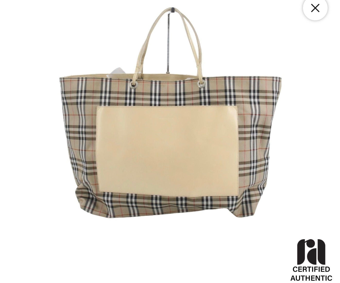 Burberry Nova Check Large Tote Bag with Cream Leather Panel