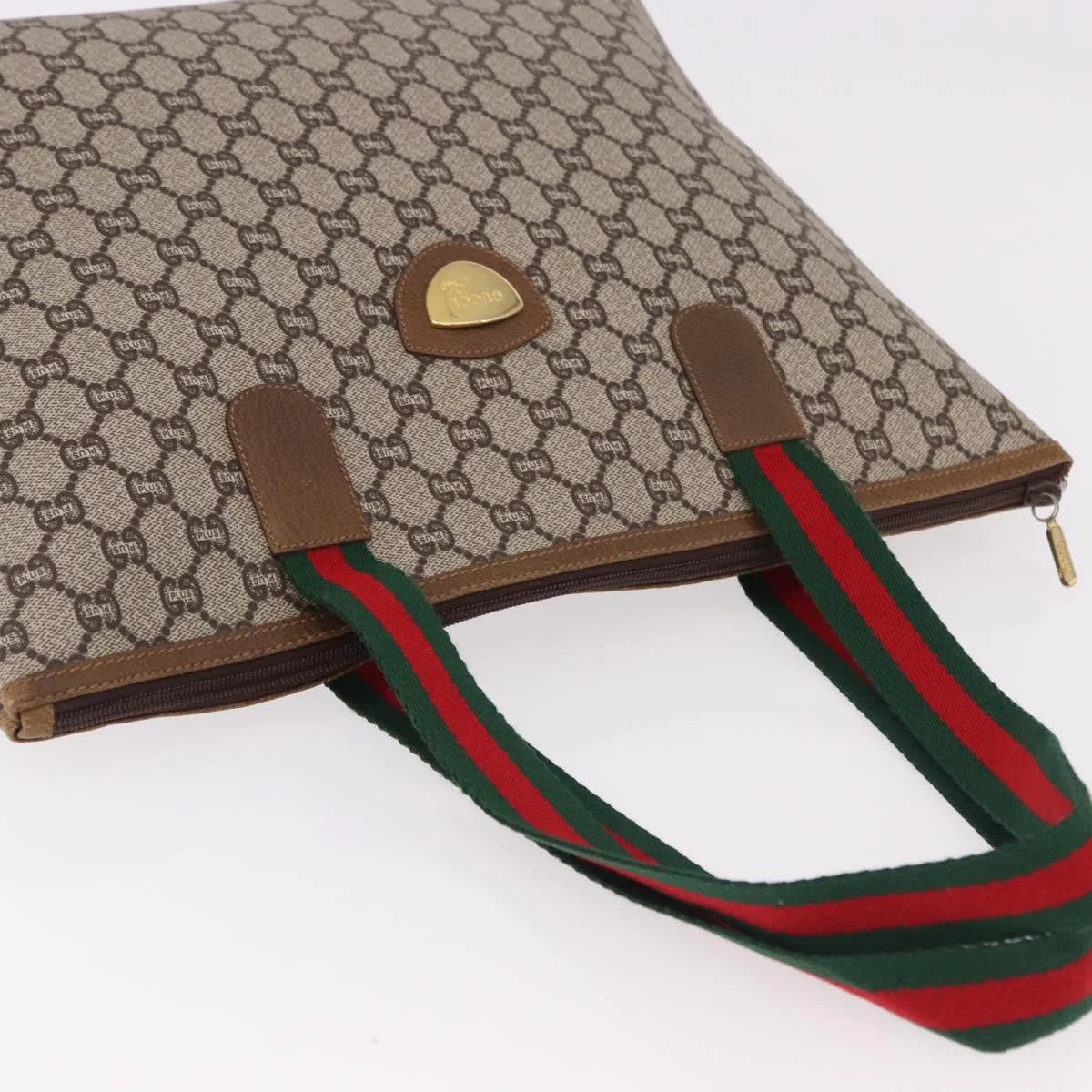 Gucci GG Plus Canvas Tote — Web Handles, Gold Hardware