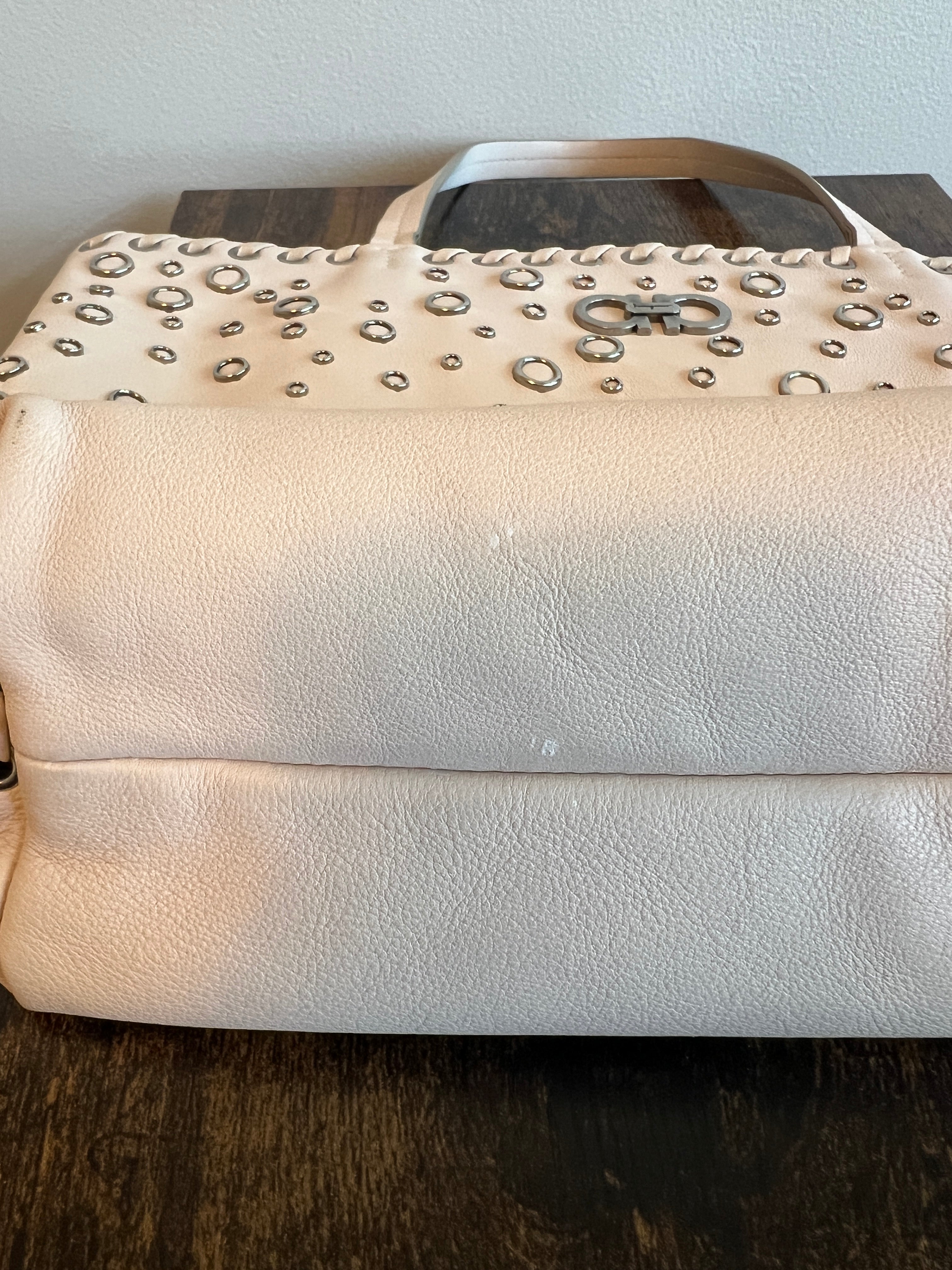 Salvatore Ferragamo Blush Gancini Studded Leather Tote Bag