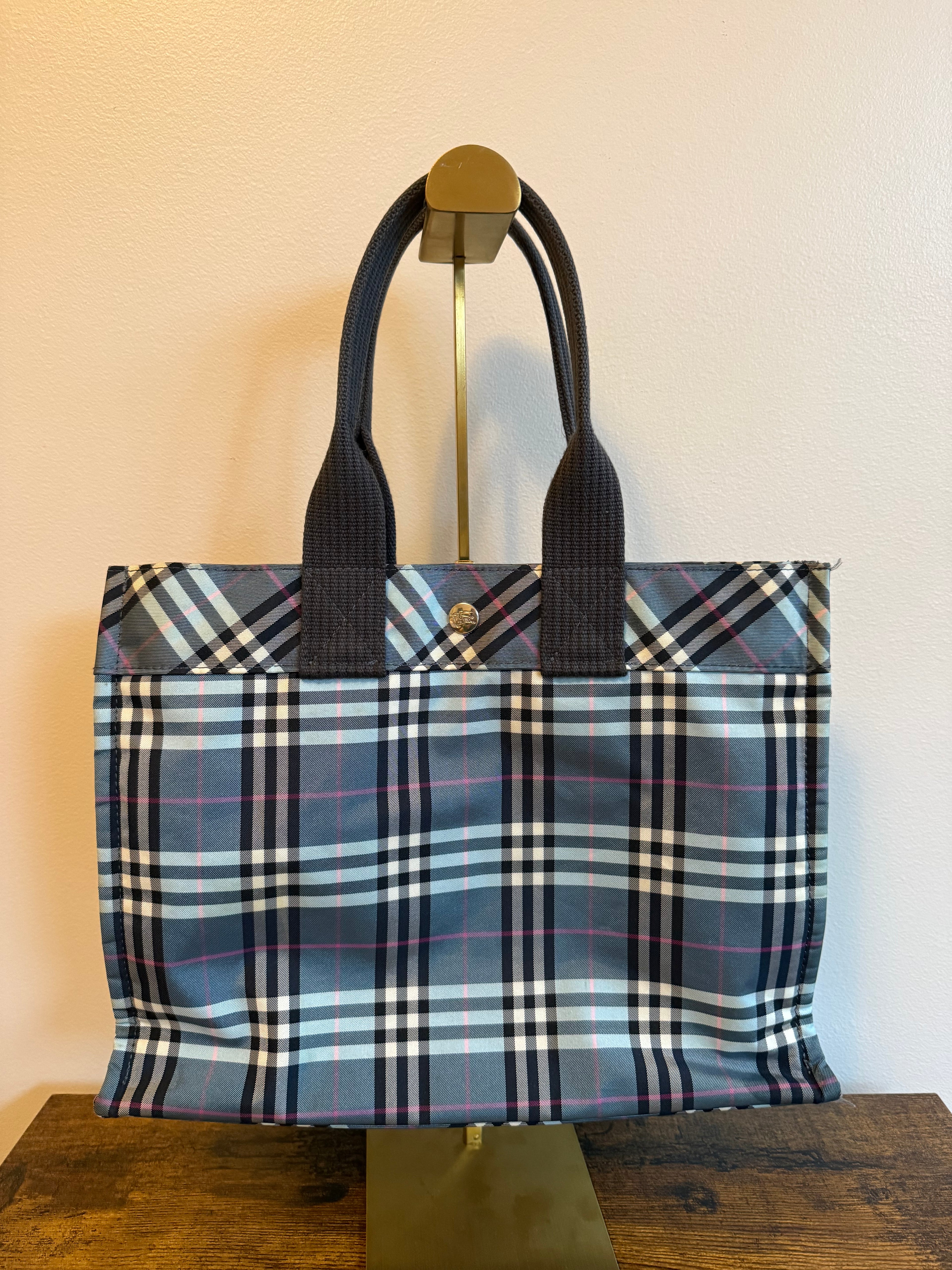 Burberry Blue Nova Check Nylon Tote