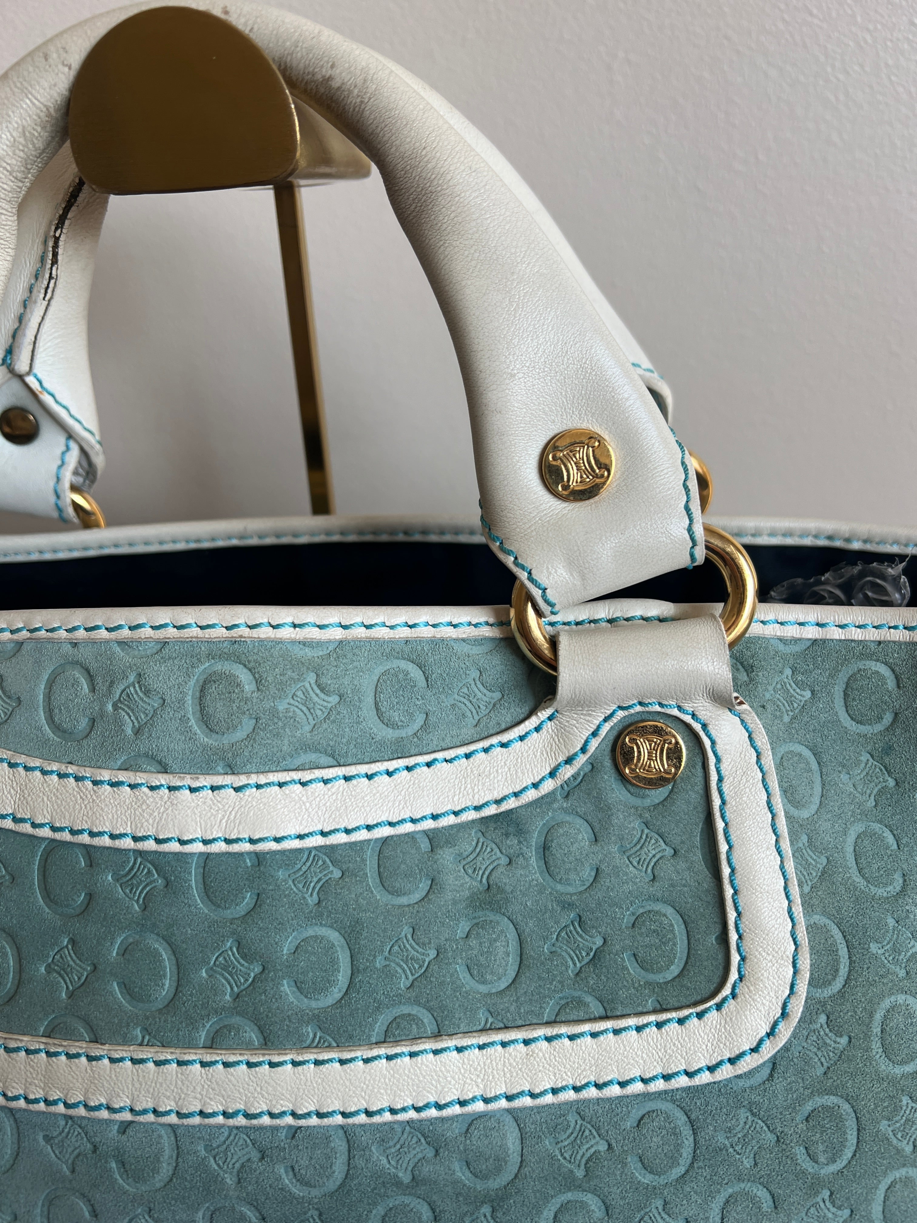 Celine Blue Suede Monogram Handbag