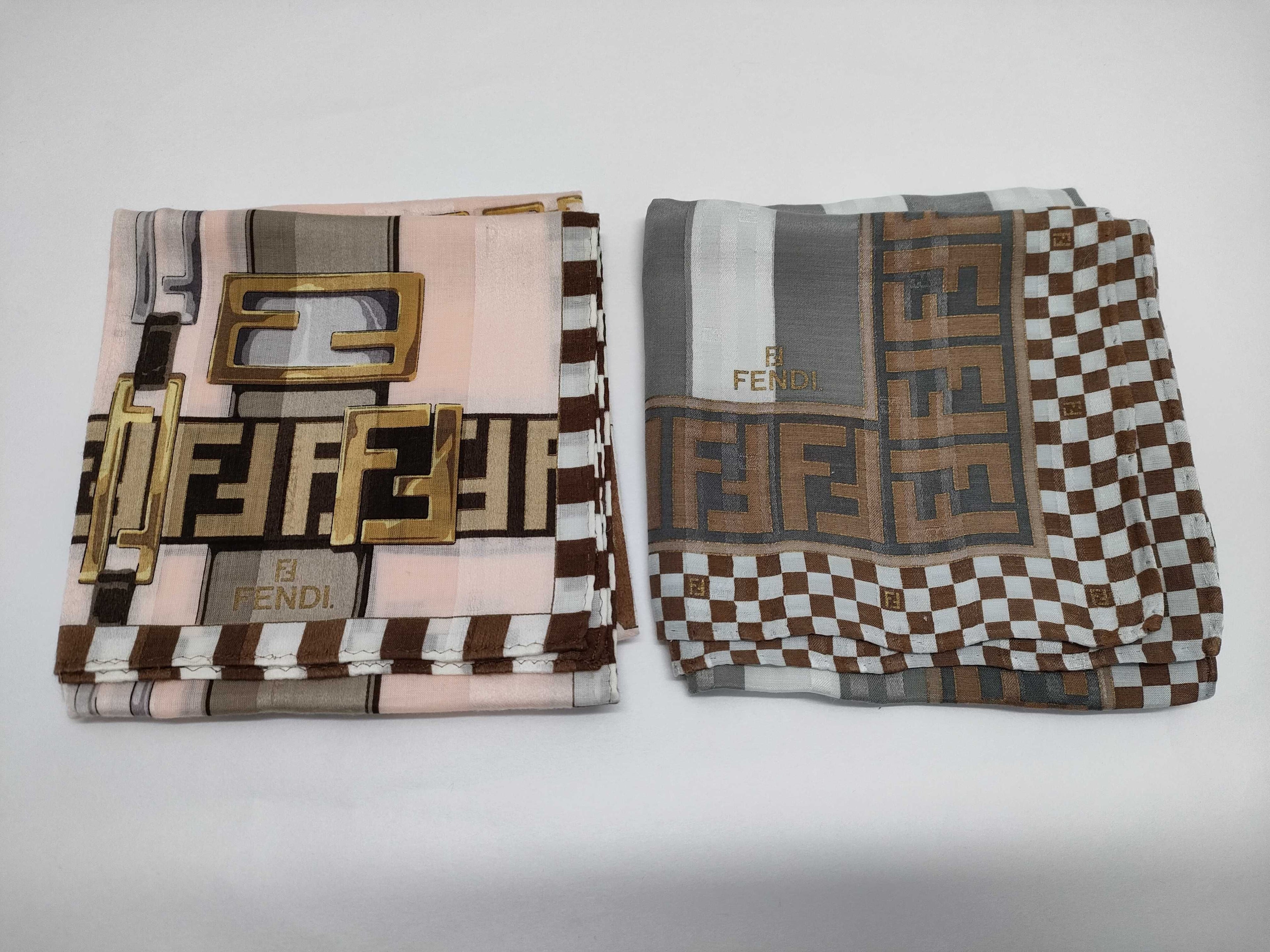 Vintage Fendi FF Zucca Monogram Handkerchief Set of 2 — 22” × 22”