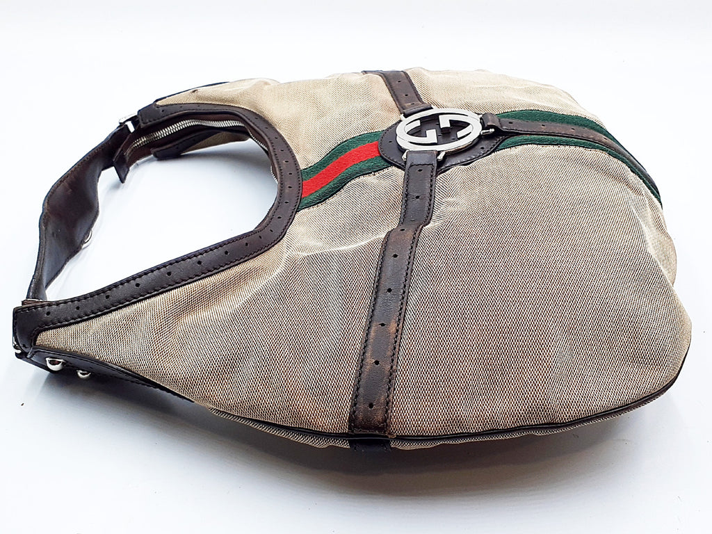 Gucci Canvas Web GG Reins Hobo Bag
