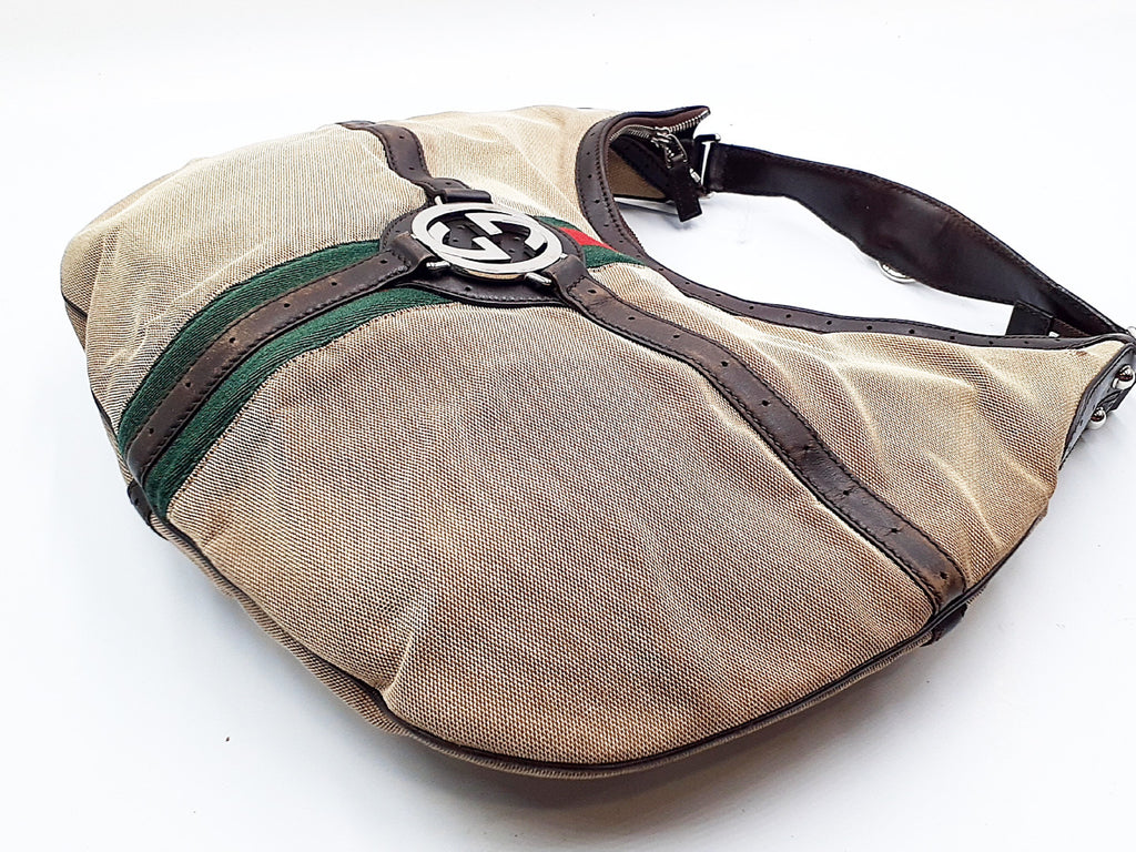 Gucci Canvas Web GG Reins Hobo Bag