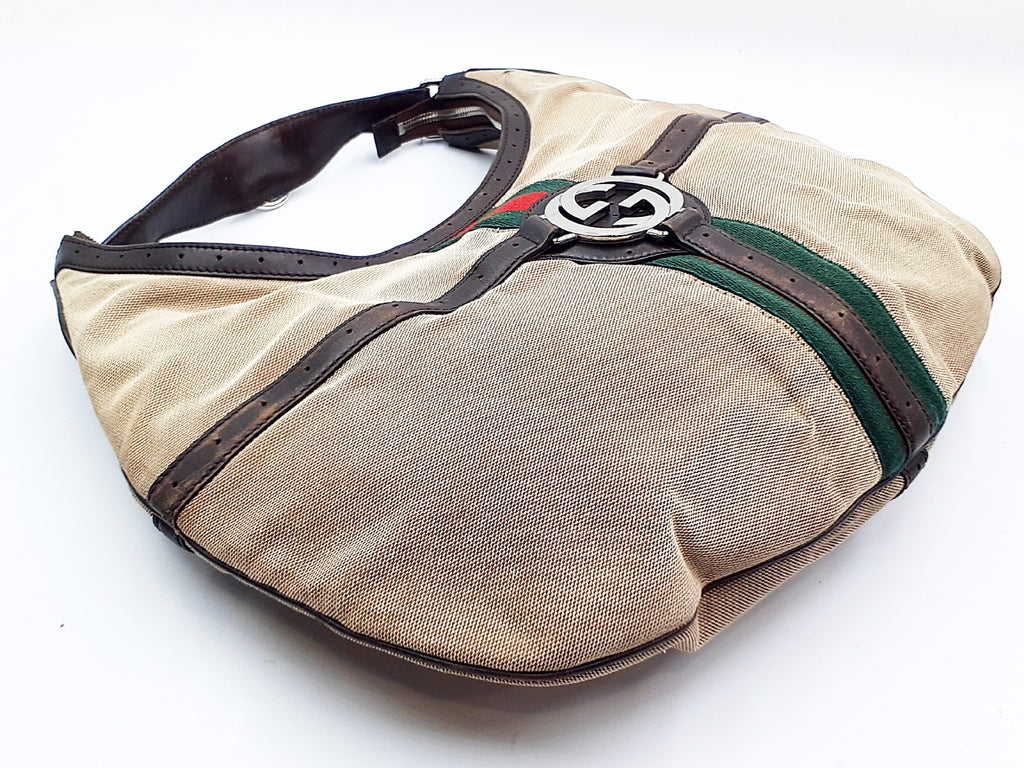 Gucci Canvas Web GG Reins Hobo Bag