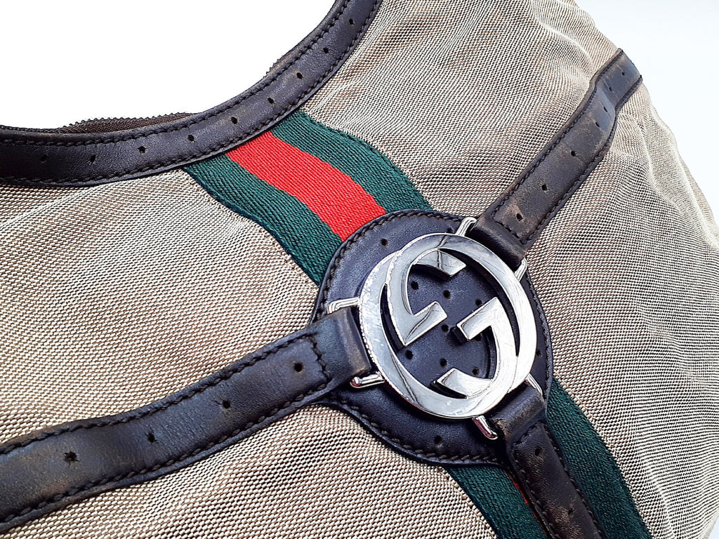 Gucci Canvas Web GG Reins Hobo Bag