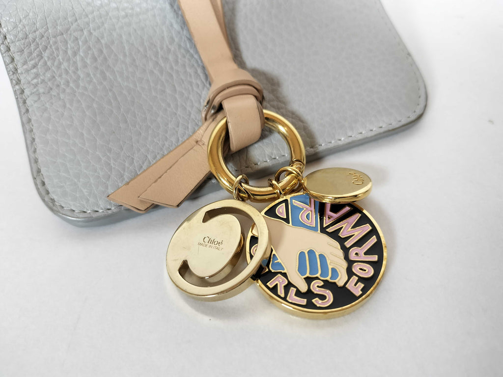 Chloé Alphabet Compact Trifold Wallet Light Grey Pebbled Leather w/ Charm Cluster