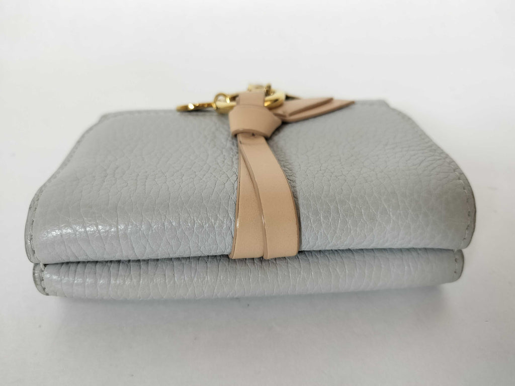 Chloé Alphabet Compact Trifold Wallet Light Grey Pebbled Leather w/ Charm Cluster