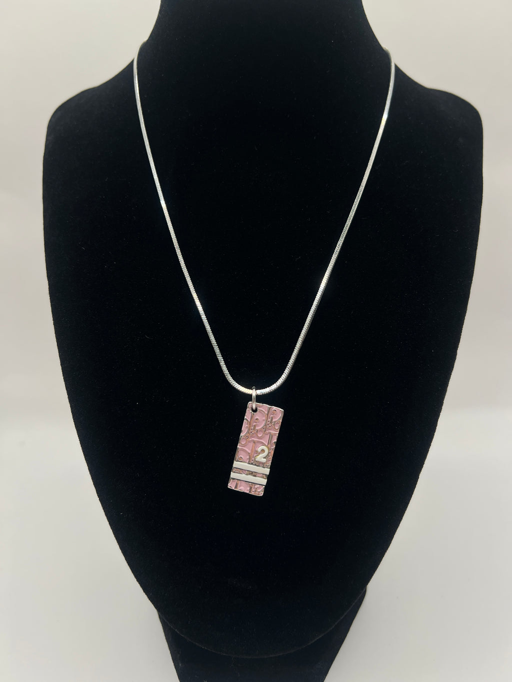 Vintage Dior Pink Enamel Monogram Pendant Necklace