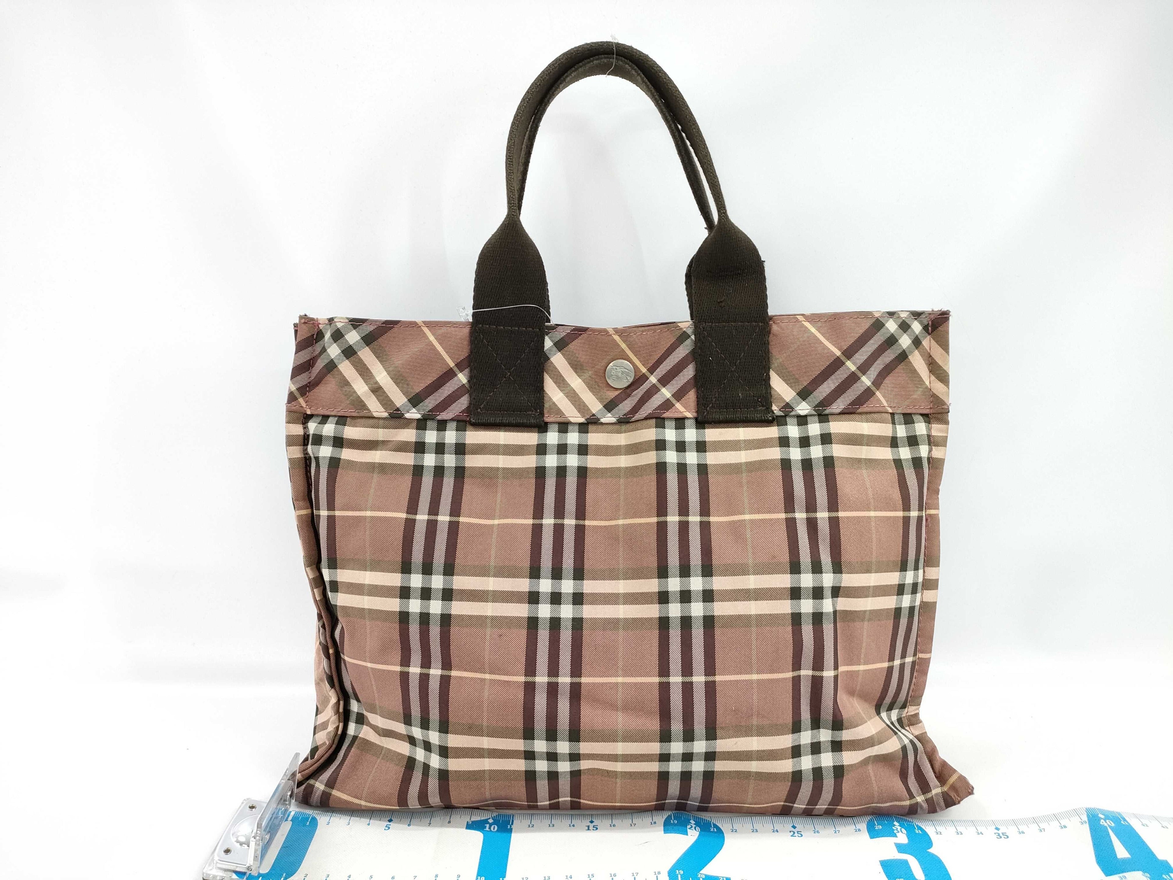 Burberry Blue Label Nylon Brown Nova Check Tote Bag - Vintage Japan