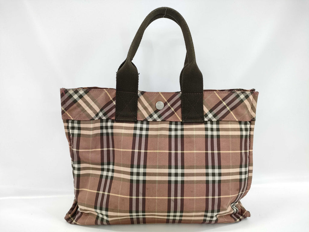 Burberry Blue Label Nylon Brown Nova Check Tote Bag - Vintage Japan